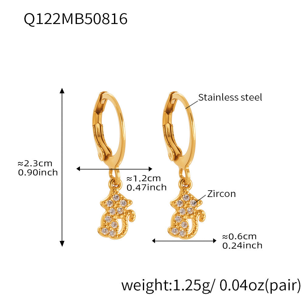 B廠-超閃5A鋯石飾品幾何動物造型耳墜耳環不鏽鋼鍍18k金不掉色「Q114-Q124」25.08-4