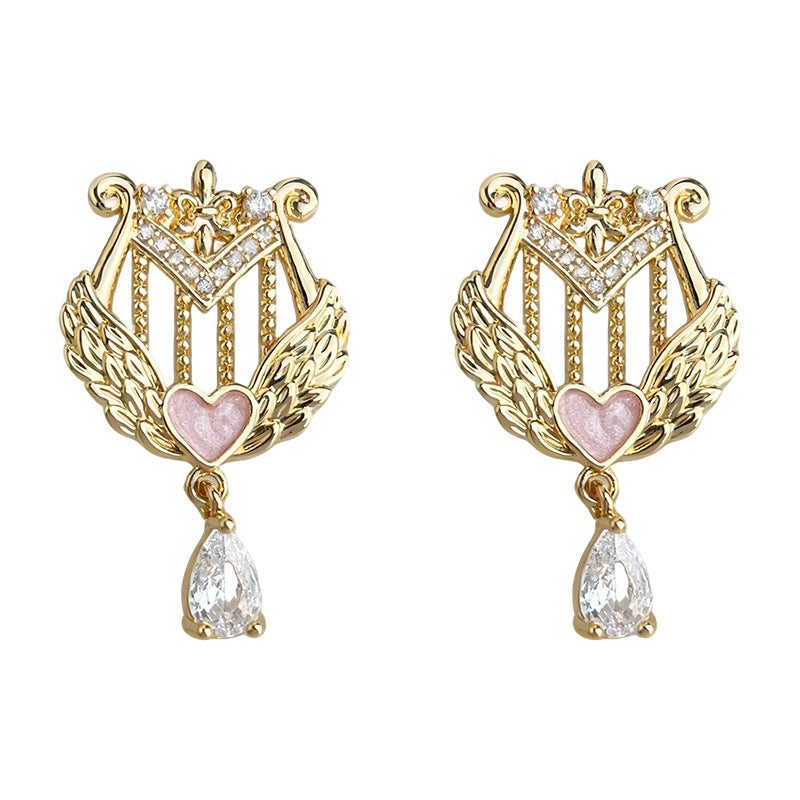 A廠-原創豎琴~藝術生飾品925一周年鑲嵌鋯石個性設計師款工廠耳飾「7198」25.12-1