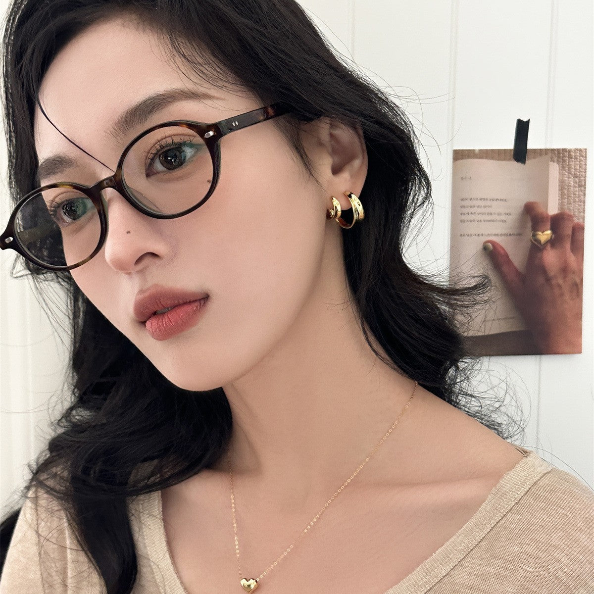 C廠-法式簡約雙環銀針耳釘女時尚通勤高級感氣質耳環小眾百搭新款耳飾「EH-3584」25.05-5