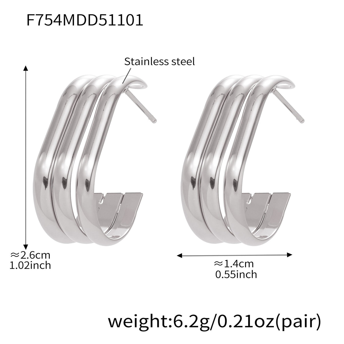 B廠-ins風小眾設計三層愛心形耳環不鏽鋼18k鍍金耳釘不掉色耳飾「F753」25.11-1