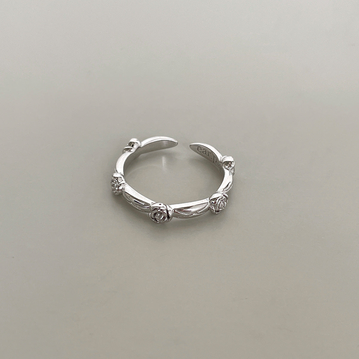 C廠-小眾高級感菱格紋純銀鋯石戒指輕奢冷淡風時尚氣質玫瑰花森系指環「JZ-0712」25.10-5