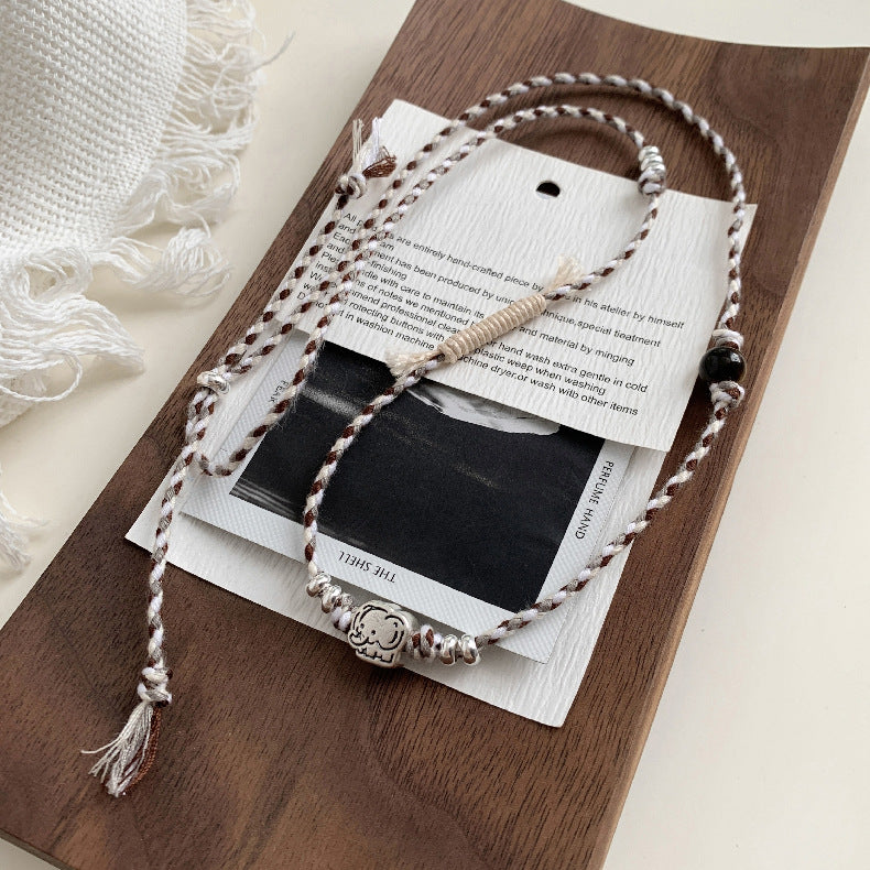 C廠-童趣大象小象編織串珠手作手鍊S925項鍊女甜酷可愛個性頸鏈設計感「1608」25.11-2