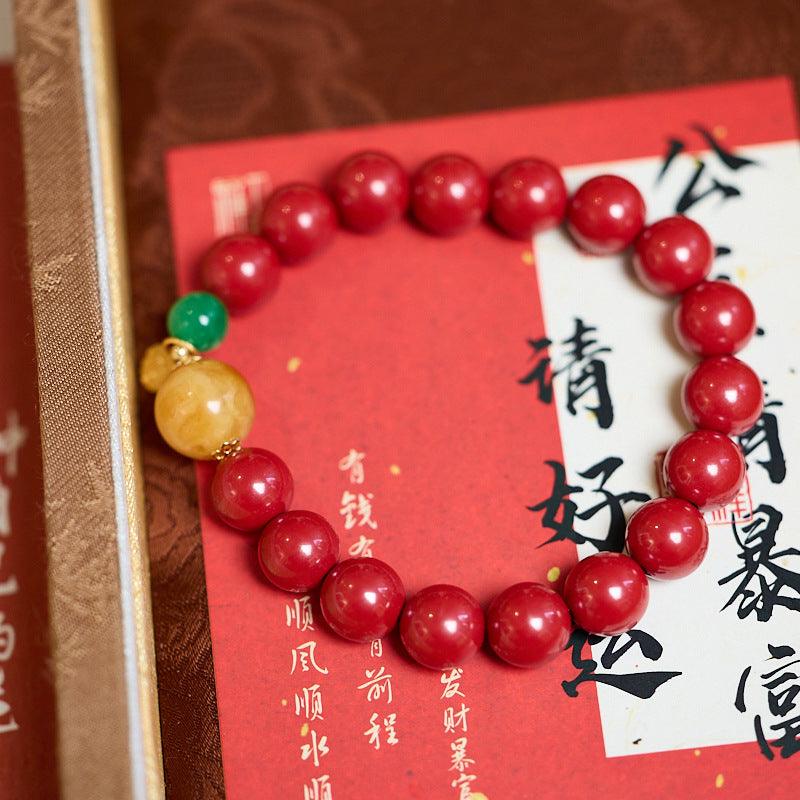 AS廠-天然10MM原礦朱砂手鍊蜜蠟S925銀福牌高含量帝王砂手串本命年禮物「WA1010740」25.03-3