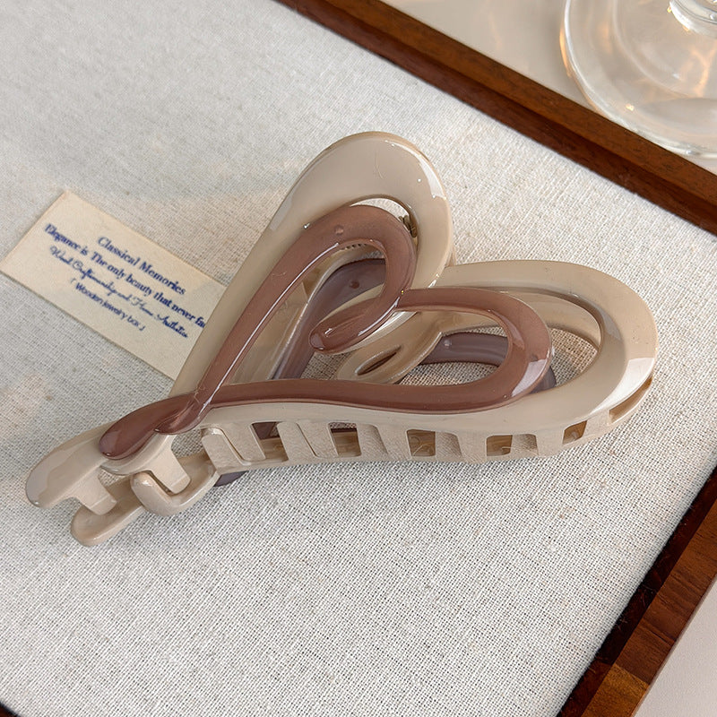 E廠-秋冬奶咖色漸變雙層愛心抓夾個性ins風不規則後腦勺髮抓盤髮夾女「27753」25.12-1