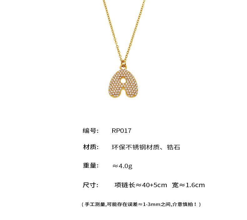 B廠-胖乎乎26個英文字母鋯石項鍊個性嘻哈不鏽鋼保色跨境飾品潮「RP017」25.04-2