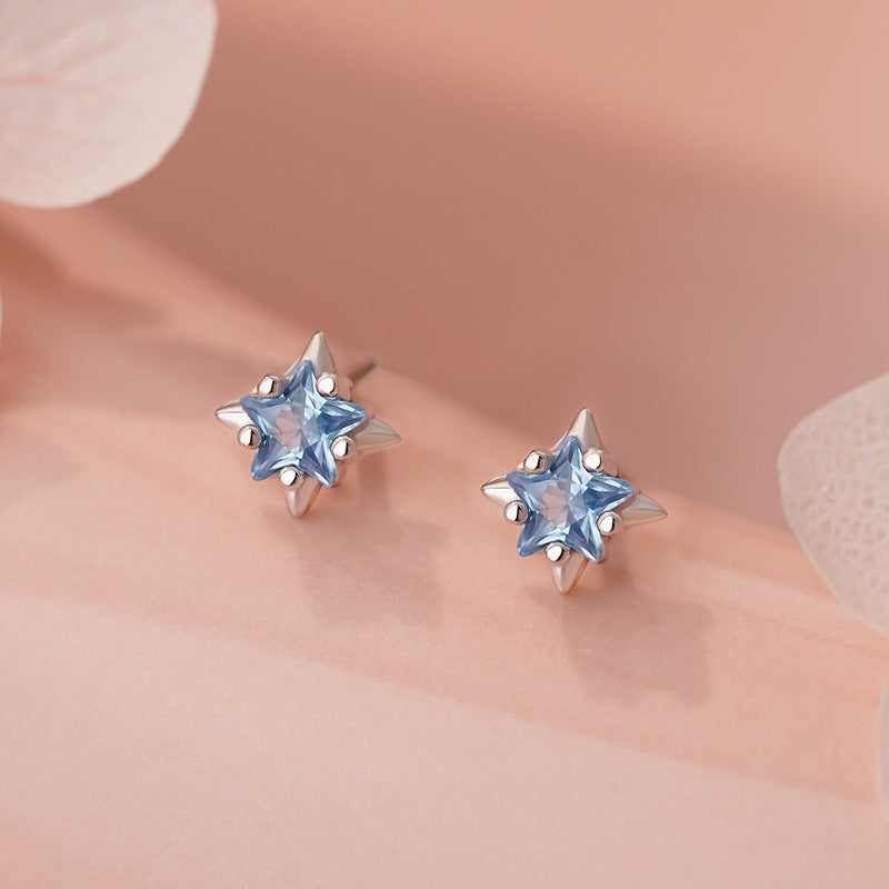 D廠-S999足銀新款星星藍鋯粉鋯白鋯耳環女簡約輕奢精緻高級耳釘「YC4910E_1」25.11-2