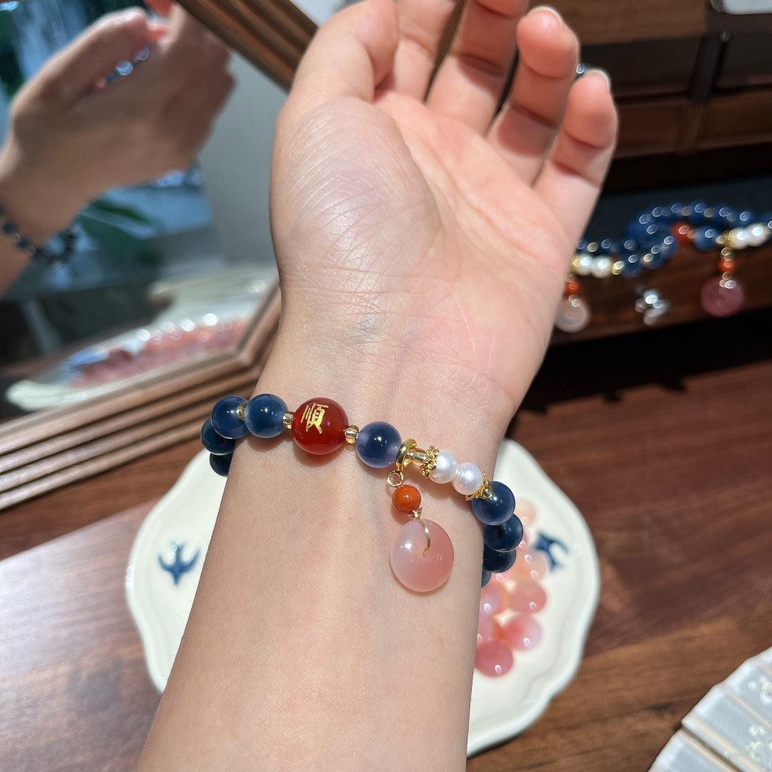 AS廠-天然8MM藍溏心瑪瑙手鍊女草莓晶平安扣宮廷風香灰琉璃手串禮物「SL61-10-3」25.04-1