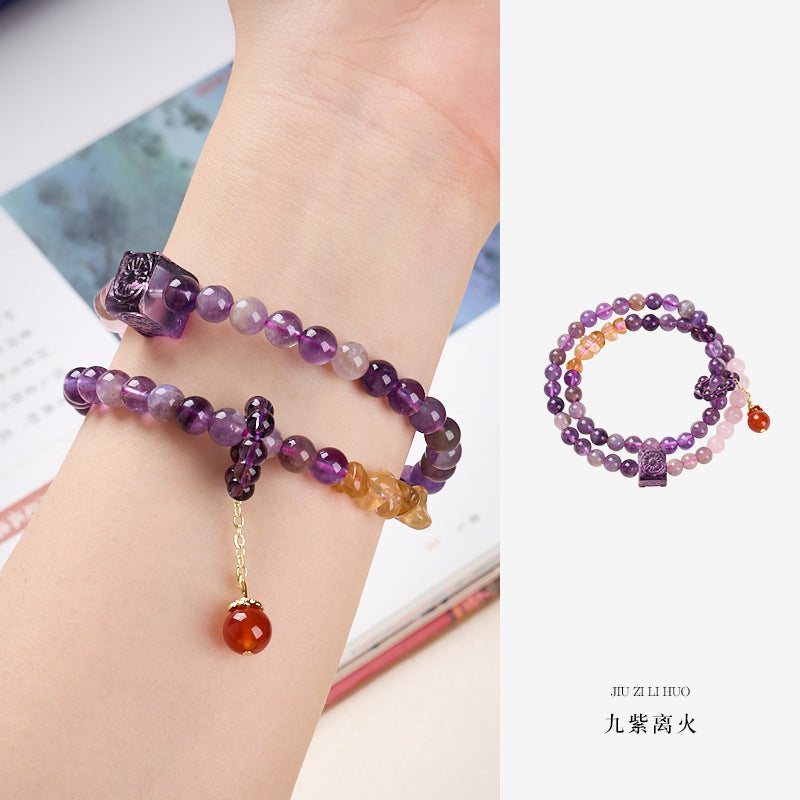 AS廠-源頭工廠直供天然紫水晶手鍊女九紫離火運新中式高級感水晶手串「J062X017」25.08-2