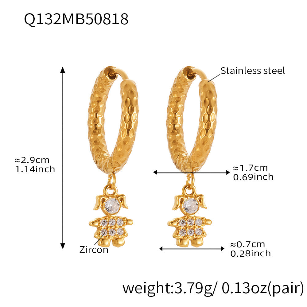 B廠-超閃5A鋯石太空人帶鑽耳環不鏽鋼鍍18k金時尚百搭秋季飾品「Q132-Q140」25.08-4