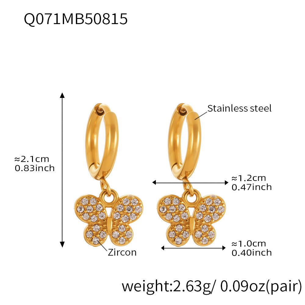 B廠-歐美飾品不鏽鋼蝴蝶吊墜帶鑽耳環鍍18k真金跨境熱銷耳飾女「Q062-Q076」25.08-4