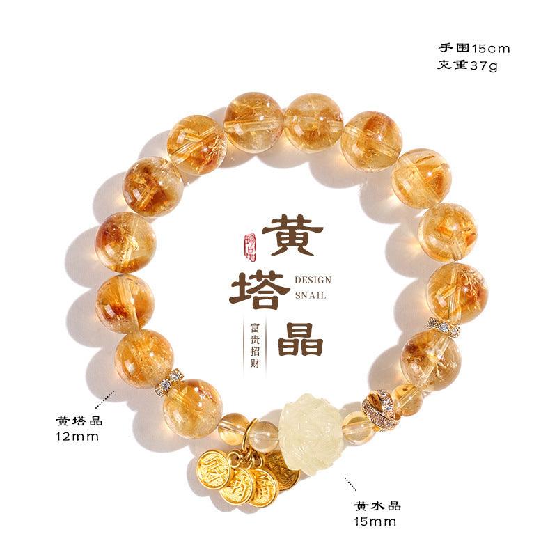AS廠-日富一日天然黃塔晶水晶手鍊黃水晶手串女蓮花國風復古手飾批發款「AL891510」25.02-3