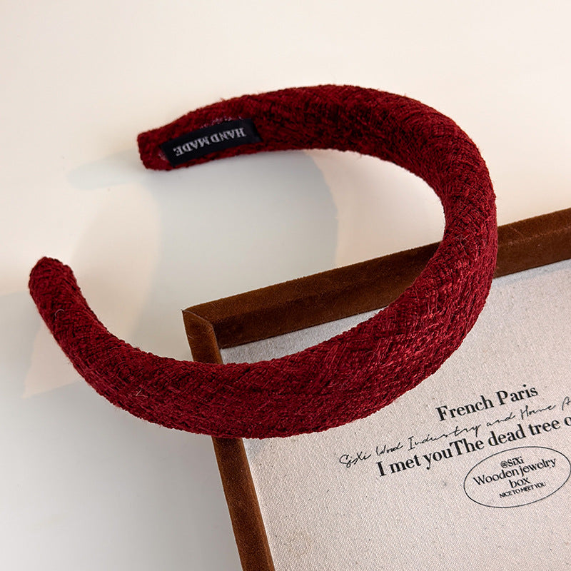 E廠-秋冬毛呢高顱頂髮箍紅色新年寬邊頭箍洗臉壓髮卡外出百搭海綿髮捆「27747」25.12-1