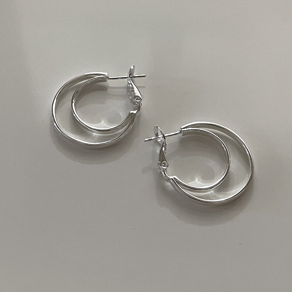 C廠-925銀針多層疊戴風大小圈耳環女氣質時尚高級感素圈耳圈輕奢耳飾「EH-4307」25.11-4