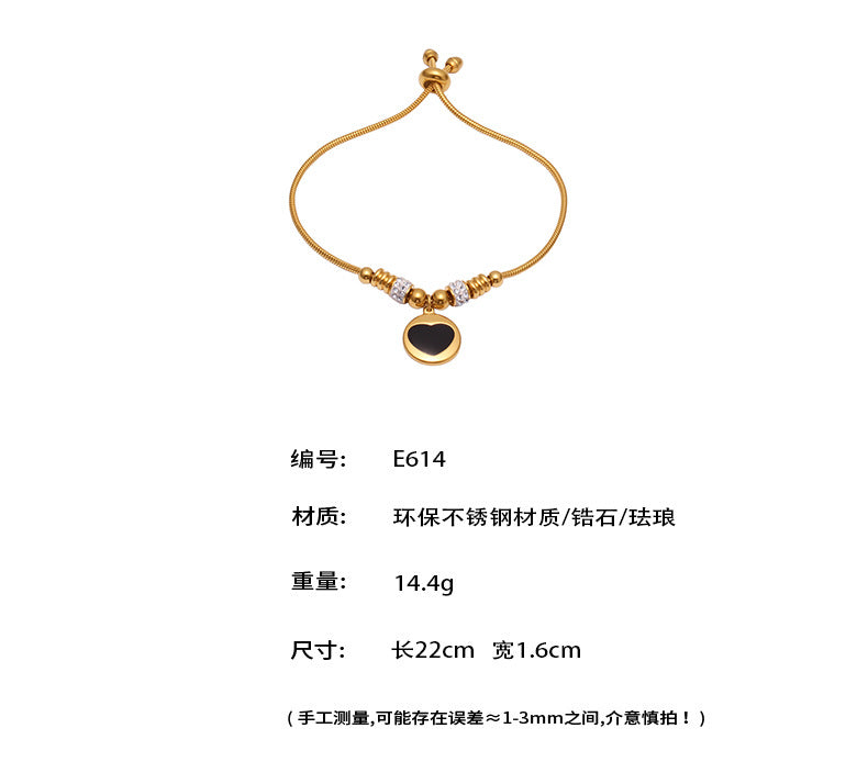 B廠-愛心琺瑯彩釉多配件鋯石手鍊小眾時尚不鏽鋼保色飾品可抽拉「E614」25.05-4