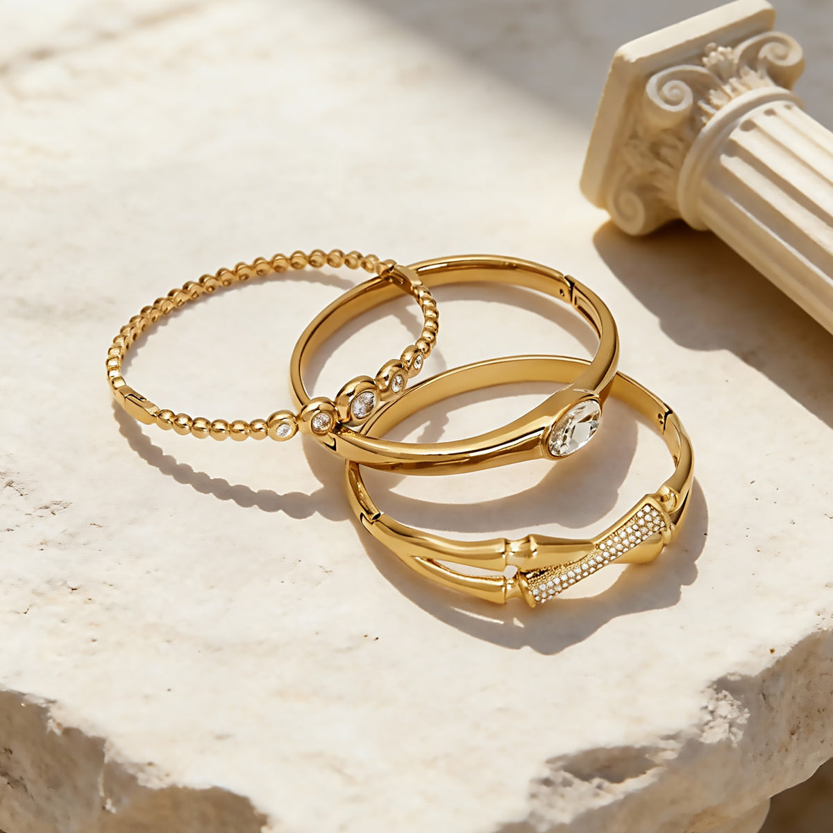 B廠-不鏽鋼超閃5A鋯石卡扣手鐲鍍18k真金歐美跨境INS時尚百搭女士手環「Z525-Z527」25.12-3