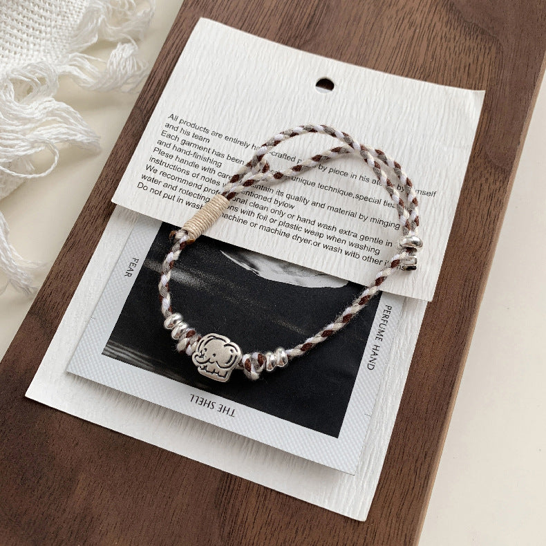 C廠-童趣大象小象編織串珠手作手鍊S925項鍊女甜酷可愛個性頸鏈設計感「1608」25.11-2