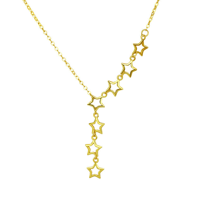 D廠-S925純銀鏤空五角星流蘇項鍊韓風輕奢溫柔個性獨特ins鎖骨鏈「YC2319N_1」25.11-2