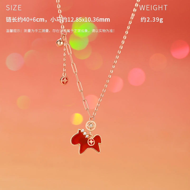 D廠-原創S925純銀 {馬上有錢}紅瑪瑙生肖馬項鍊本命年耳環手鍊「YC6404E_1 YC2201N_1 YC4678SL_1」25.10-1