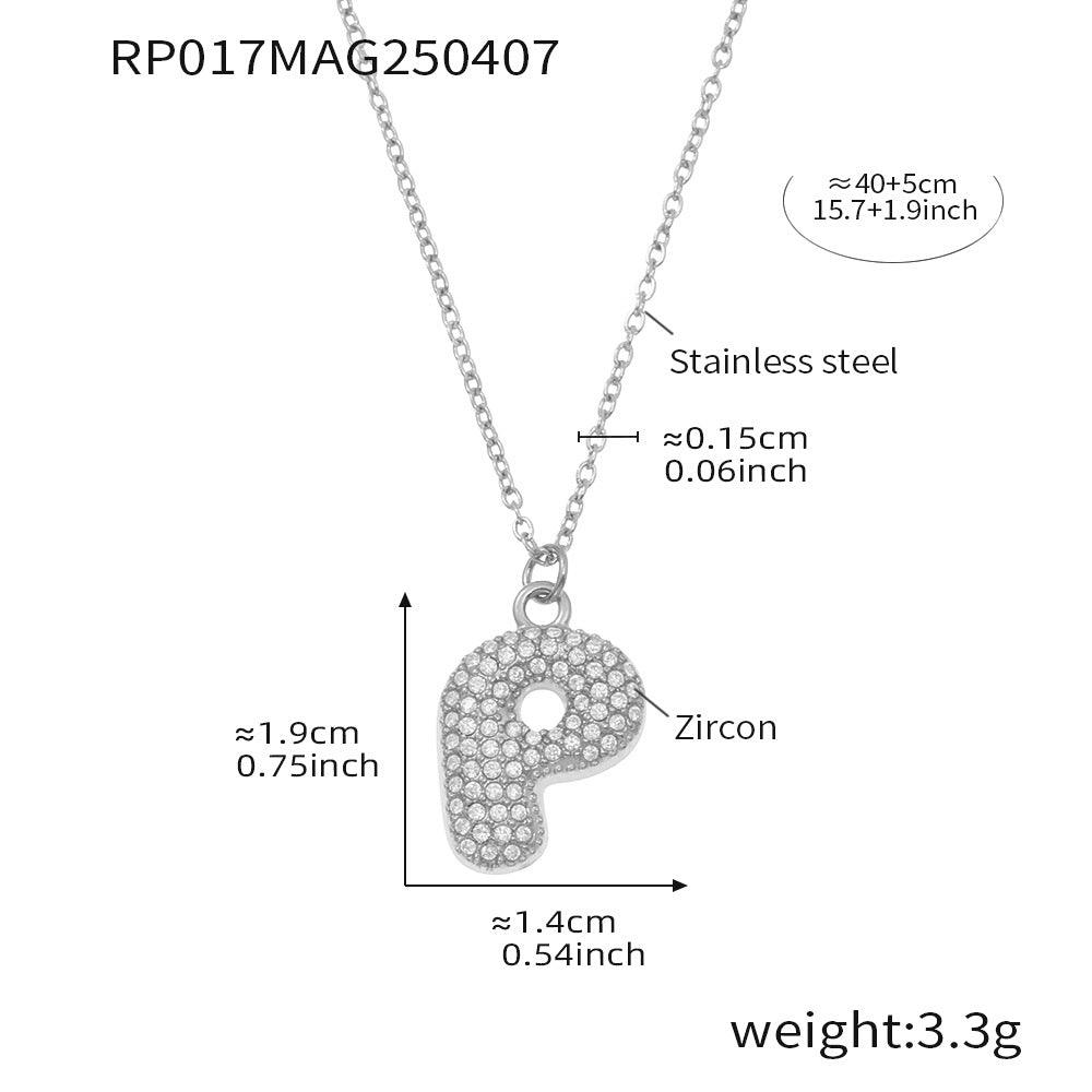B廠-胖乎乎26個英文字母鋯石項鍊個性嘻哈不鏽鋼保色跨境飾品潮「RP017」25.04-2
