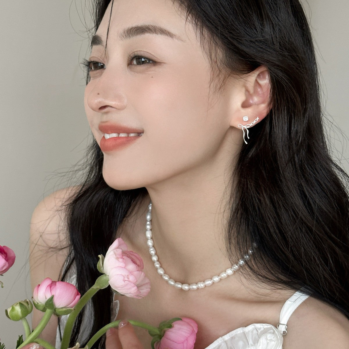 C廠-精緻小眾甜美氣質銀針耳釘女高級感絲帶蝴蝶結耳環輕奢百搭耳飾「EH-3721」25.06-4