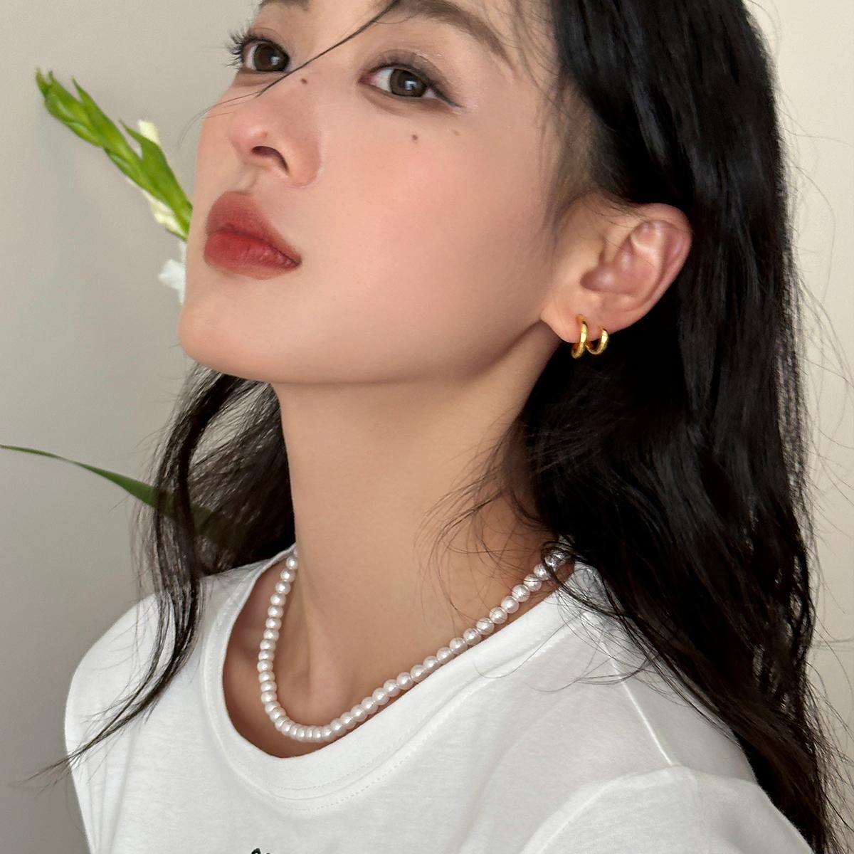 C廠-酷帥雙環素圈耳釘小眾設計高級感銀針耳環新爆耳圈耳飾女「EH-2853」25.09-1