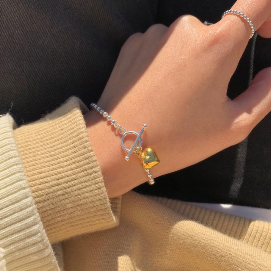 F廠-韓國明星同款S925純銀圓珠愛心簡約光珠鏈手鐲手環手飾「A323」25.11-2