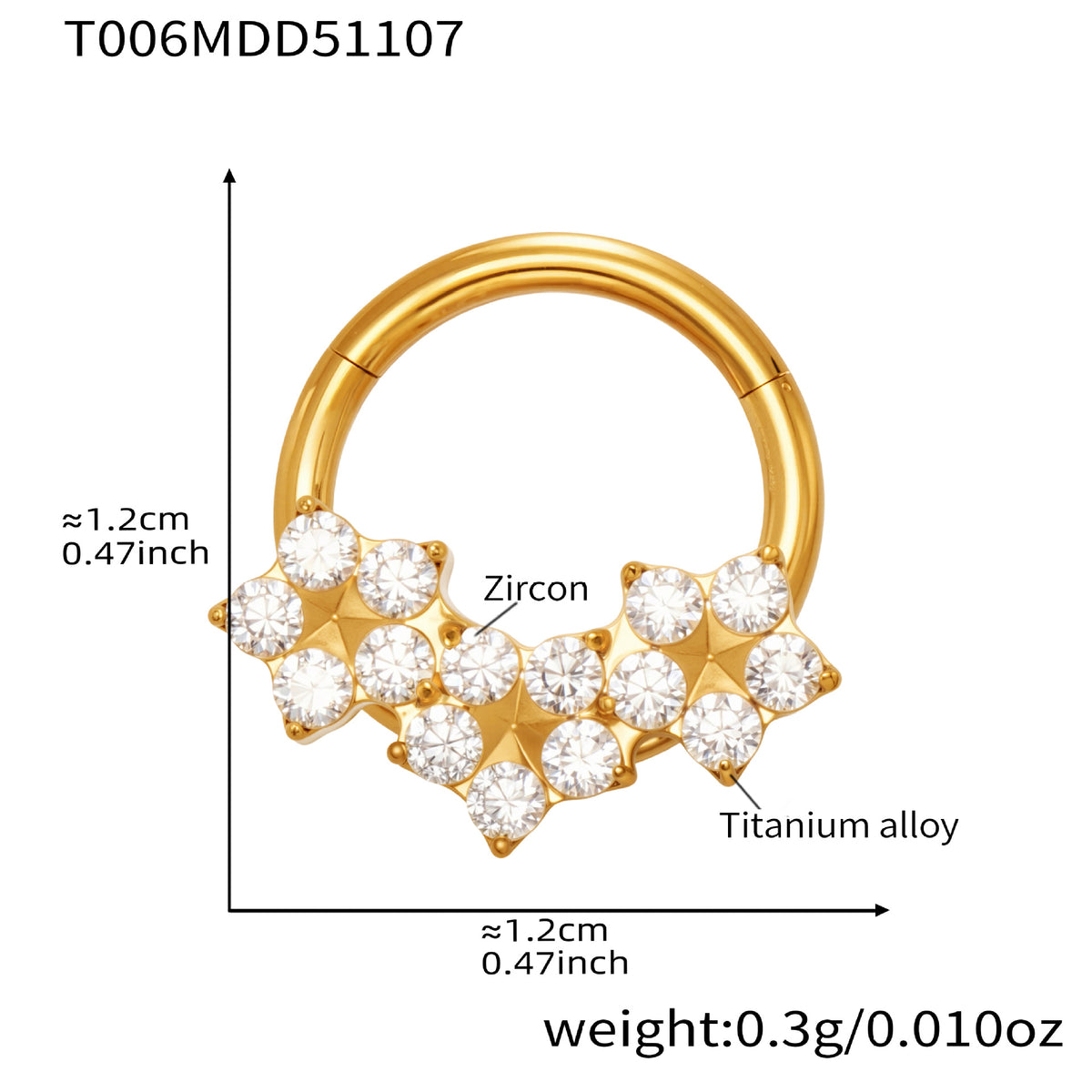 B廠-鈦合金鑲嵌5A鋯石鼻環歐美甜酷辣妹穿刺鼻環潮人時尚無縫環「T001」25.11-2