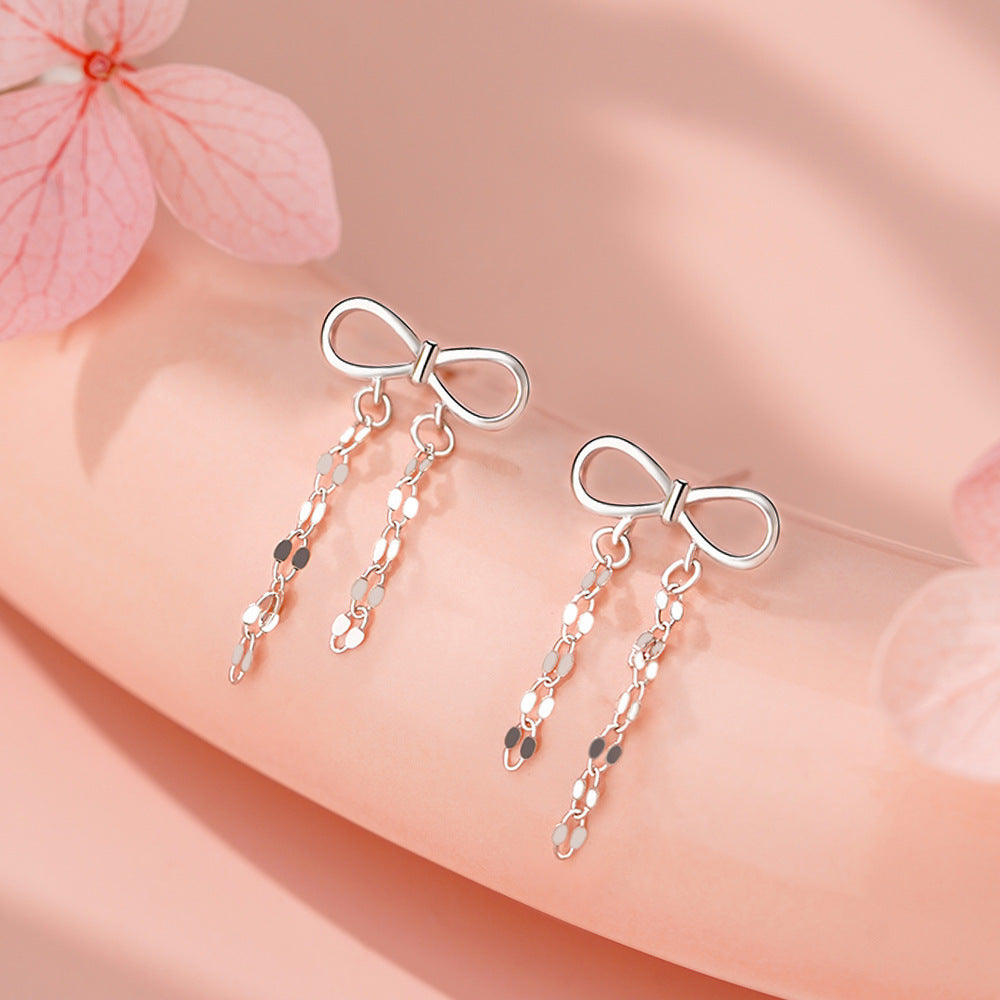 D廠-純銀S925蝴蝶結鏈條耳環女輕奢高級感甜美精緻小眾設計耳飾「YC4061E_1」25.12-3