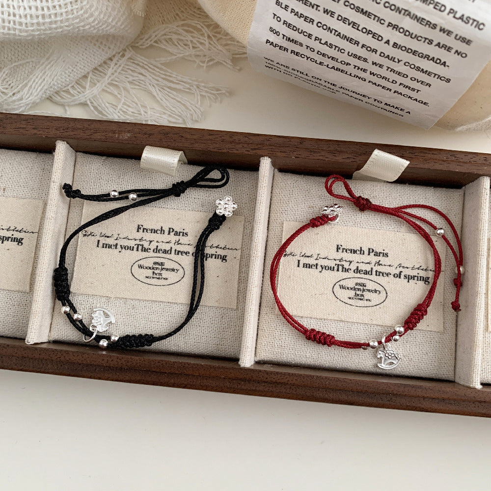 C廠-2026年生肖馬年馬上有錢花小馬花朵編繩手鍊S925純銀手鍊可調節「1602」25.11-2