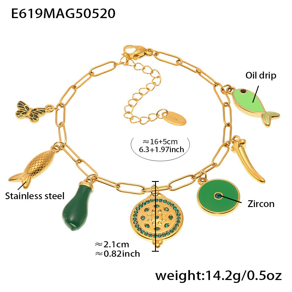 B廠-多元素絢彩吊墜滴油手鍊夏日度假不鏽鋼不掉色飾品「E619」25.05-5