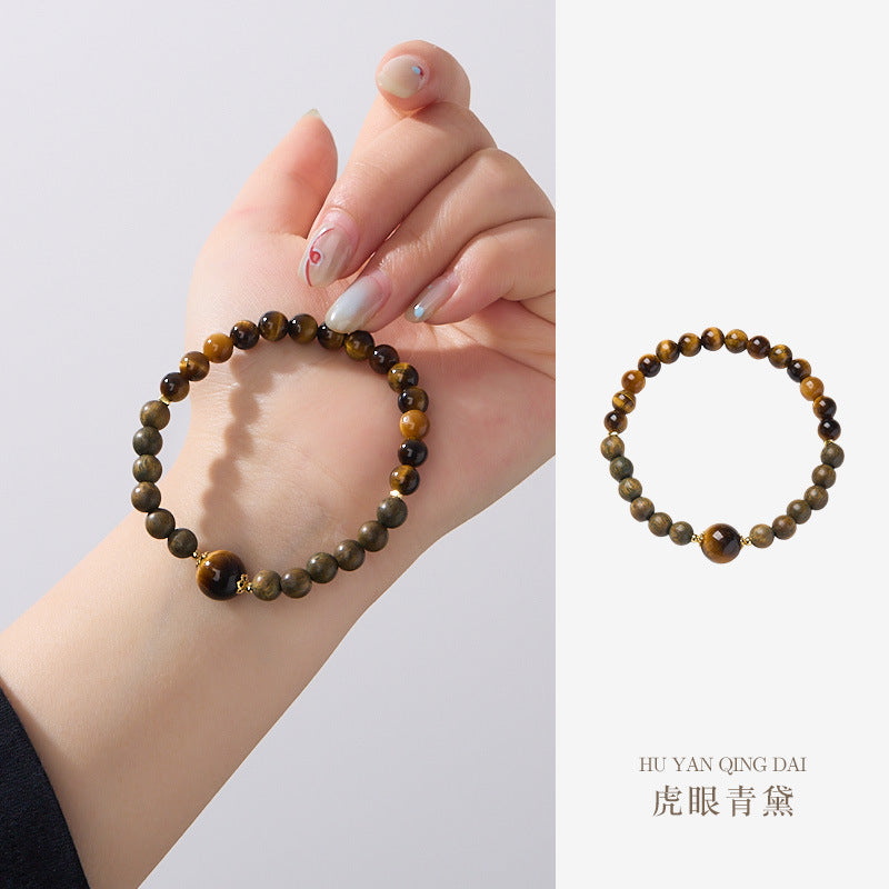 AS廠-源頭工廠批發天然6MM虎眼石手串綠檀雙拼高級感佛珠念珠好運手串「L061H026」25.05-1