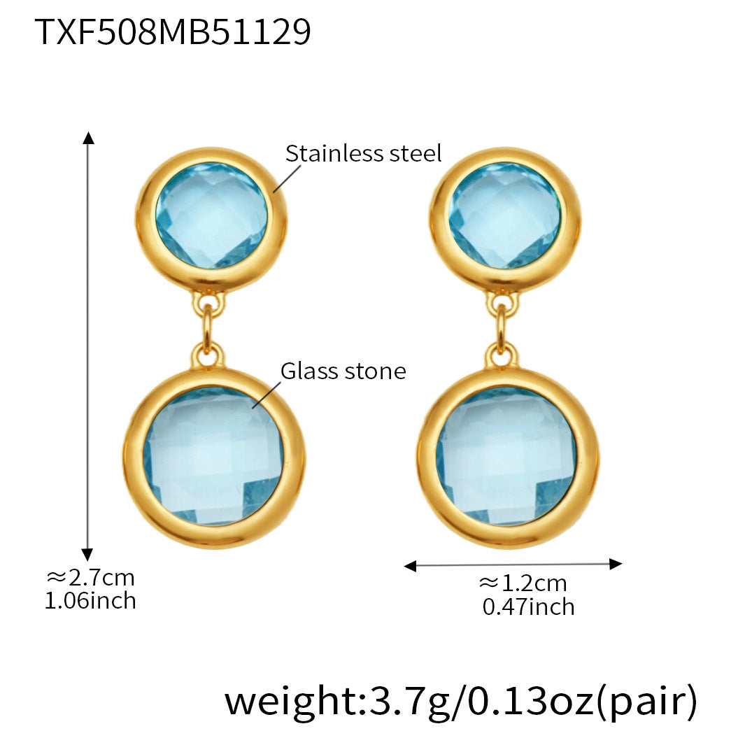 B廠-不鏽鋼滿鑽鋯石切麵包邊玻璃石手鍊耳環鍍18k真金首飾套裝不掉色「TXE508」25.12-1