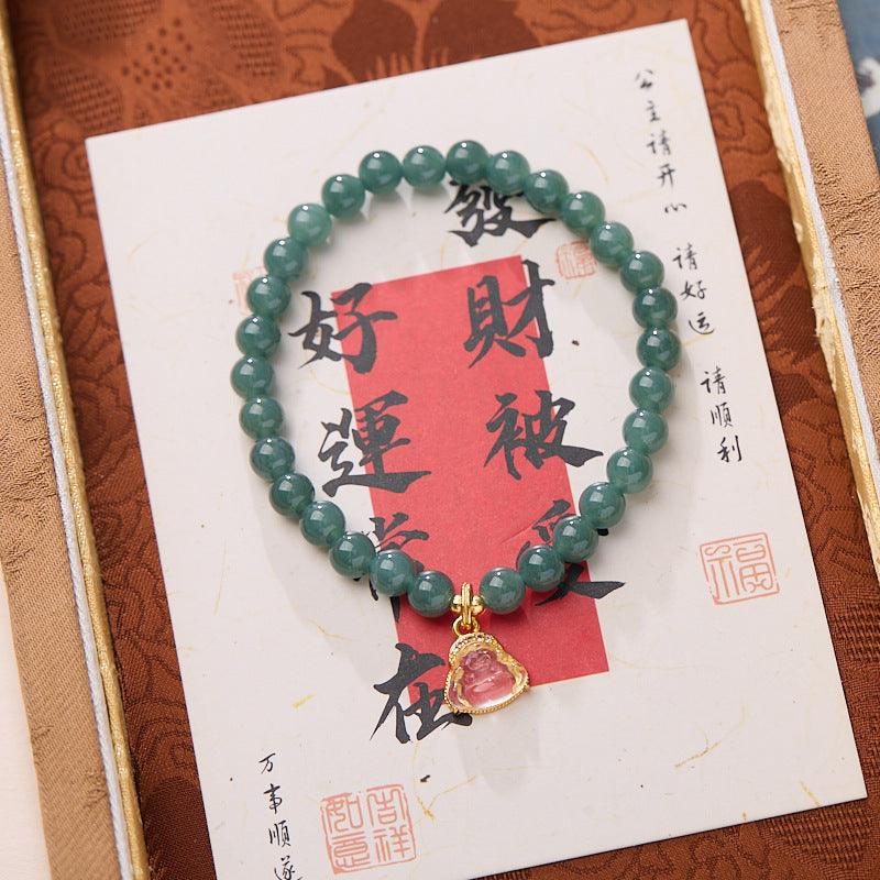 AS廠-廠家源頭批發天然6MM藍水翡翠手串女玉髓彌勒佛吊墜翡翠A貨手串「CL06100741」25.04-1