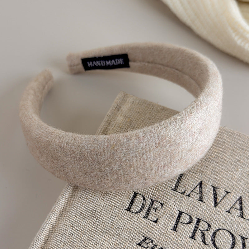 E廠-韓國新款秋冬氣質純色羊毛呢高顱頂寬邊髮箍百搭簡約外出頭箍髮卡「27650」25.11-1