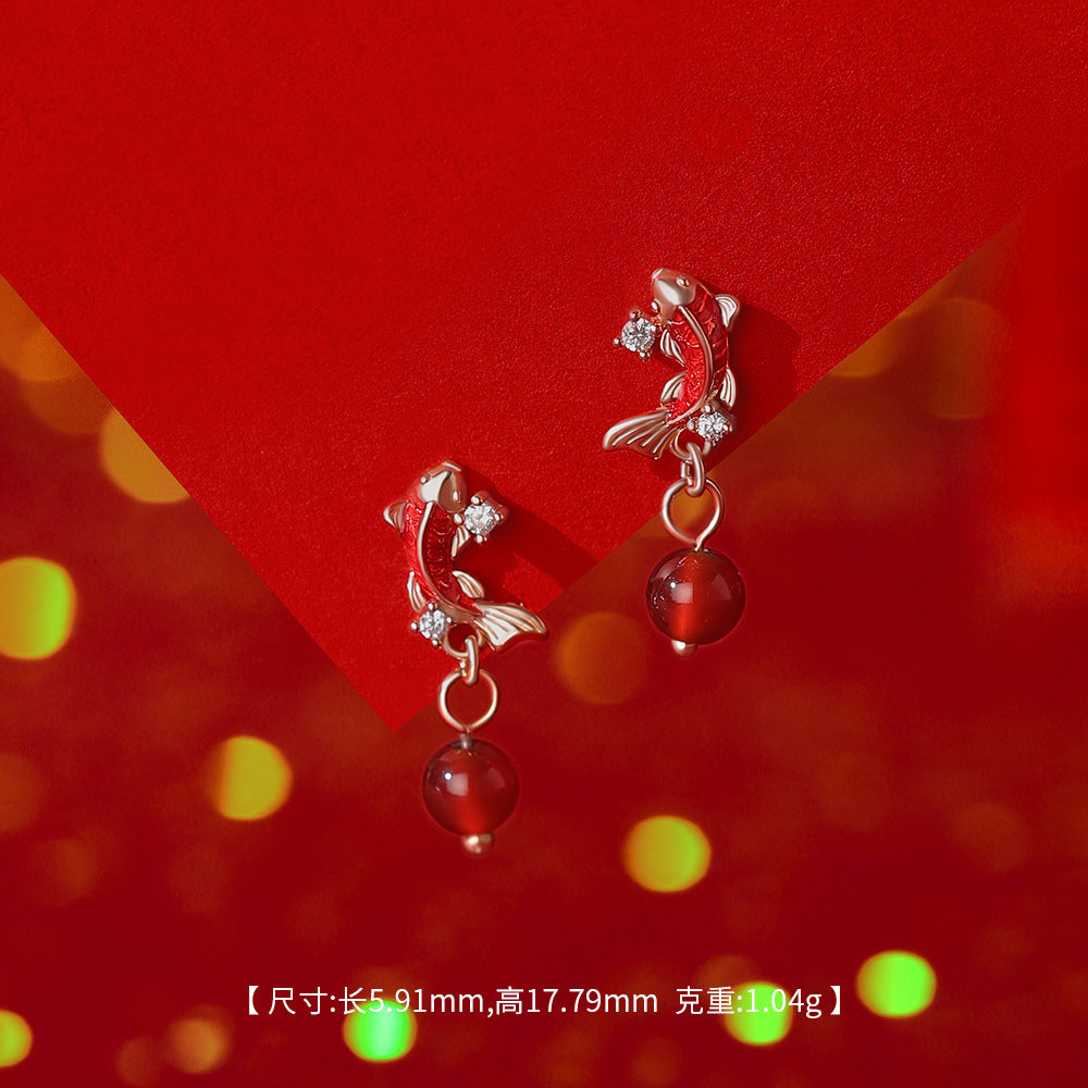 D廠-原創足銀S999紅瑪瑙白玉髓錦鯉平安扣項鍊個性手鍊新中式耳環批發「YC3379E_1 YC2289N_1 YC5110SL_1」25.12-2