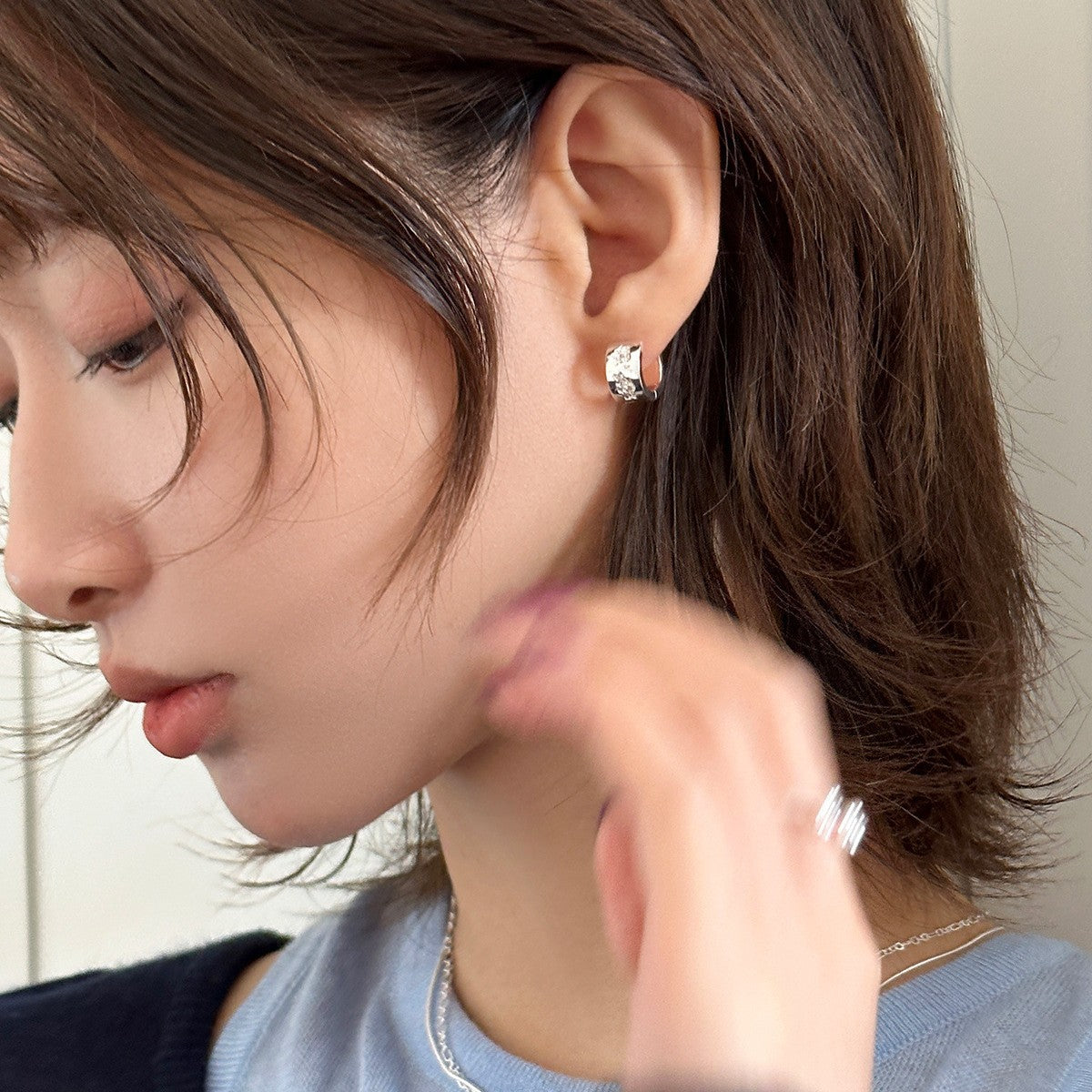 C廠-韓系高級感不規則紋理銀針耳環女小眾個性設計感高級輕奢氣質耳飾「EH-3475」25.04-3