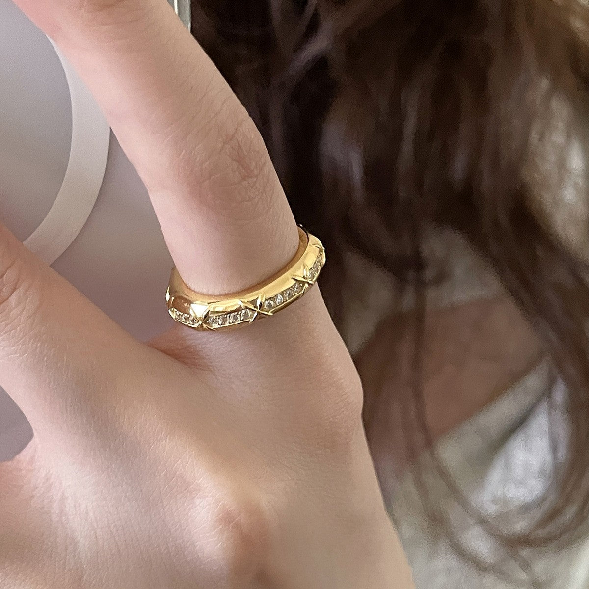 C廠-輕奢小香風爆閃鋯石戒指女高級感個性開口食指戒簡約小眾百搭指環「JZ-0727」25.11-1