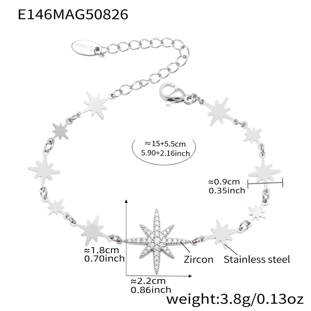 B廠-歐美不鏽鋼海洋系列滴油手鍊ins小眾設計八芒星鋯石手飾品「E145-E146-E148-S030」25.09-1