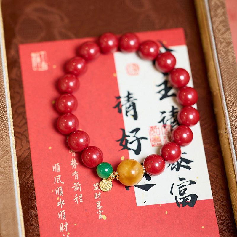 AS廠-天然10MM原礦朱砂手鍊蜜蠟S925銀福牌高含量帝王砂手串本命年禮物「WA1010740」25.03-3