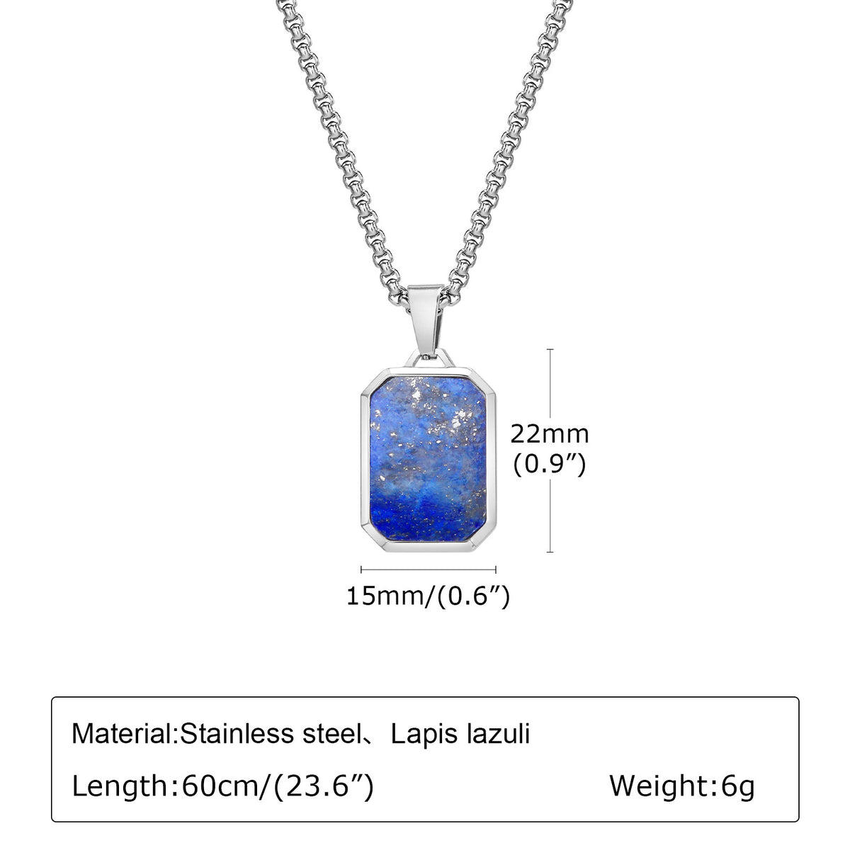 G廠-首飾飾品 不鏽鋼幾何長方形綠松石虎眼石青金石吊墜項鍊男士「PN-1828」25.05-1