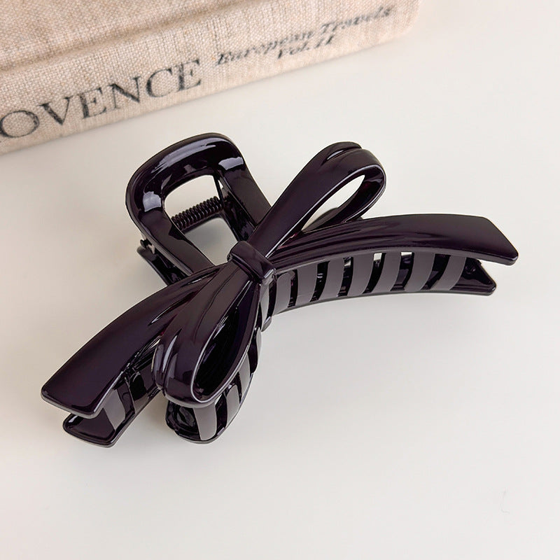 E廠-巧克力棕色蝴蝶結抓夾女2025新款高級感後腦勺髮夾盤髮鯊魚夾髮飾「27614」25.10-5