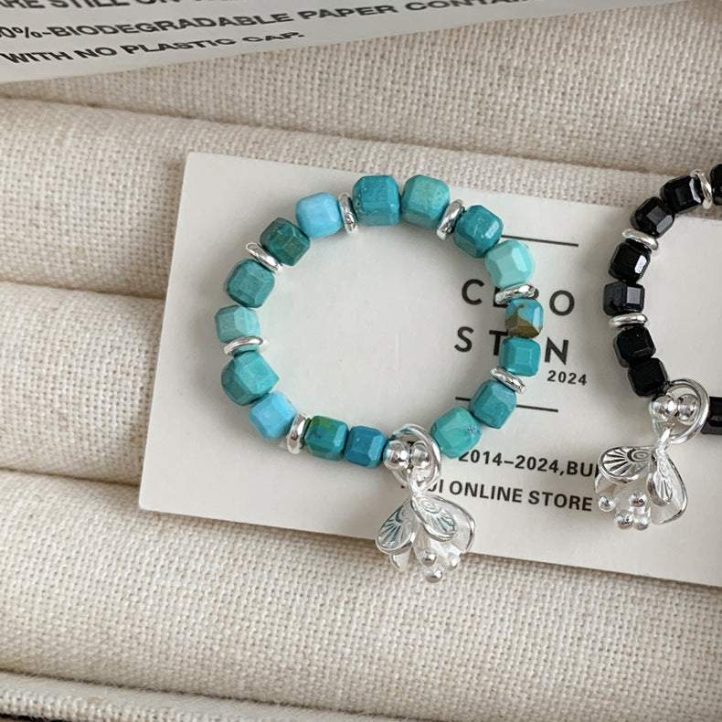 C廠-古風花朵葉子福袋小馬元寶蘋果紅瑪瑙彈力戒指S925純銀戒指女士「RB」25.11-4