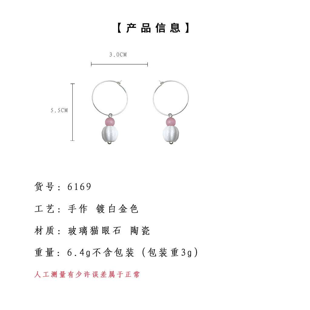 A廠-原創手工設計師款陶瓷白蓮花新中式文藝氣質耳飾工廠新款「6169」25.06-1