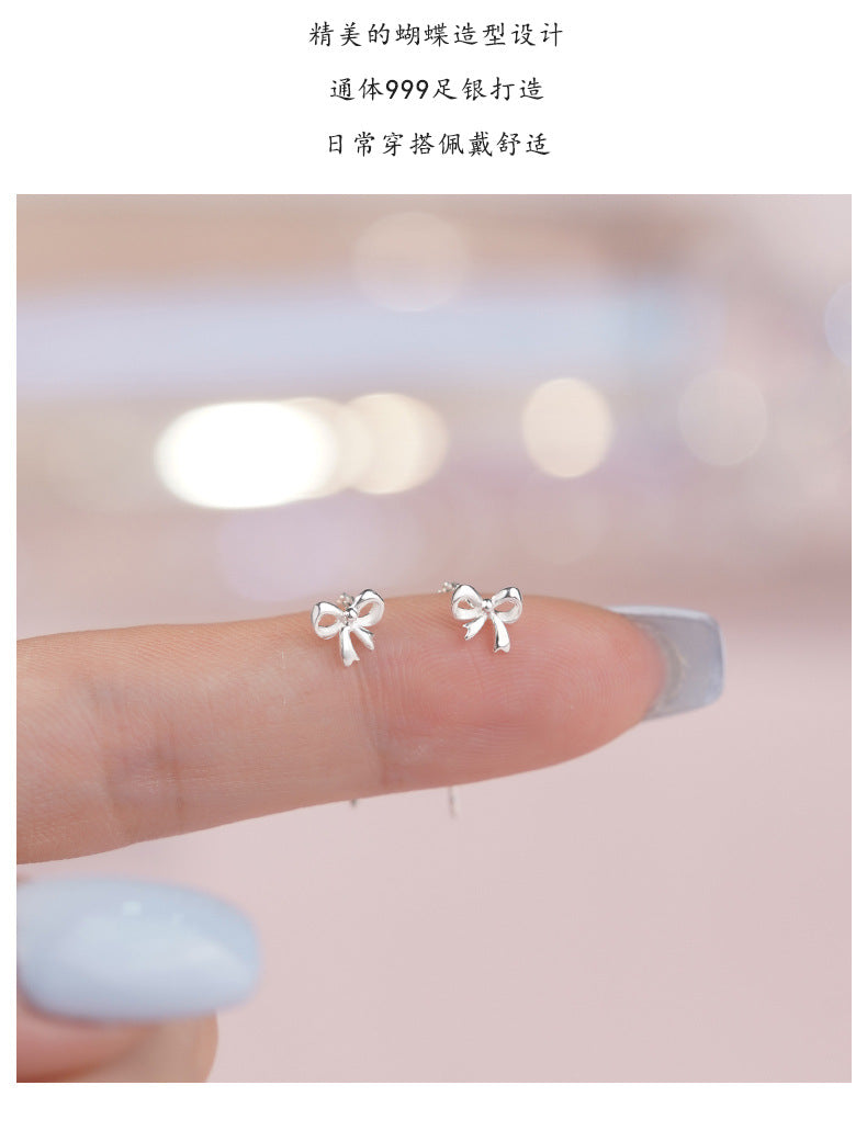 D廠-S999足銀氣質蝴蝶結耳線女長款顯臉瘦少女心養耳洞耳飾「YC2667E_2」25.08-1
