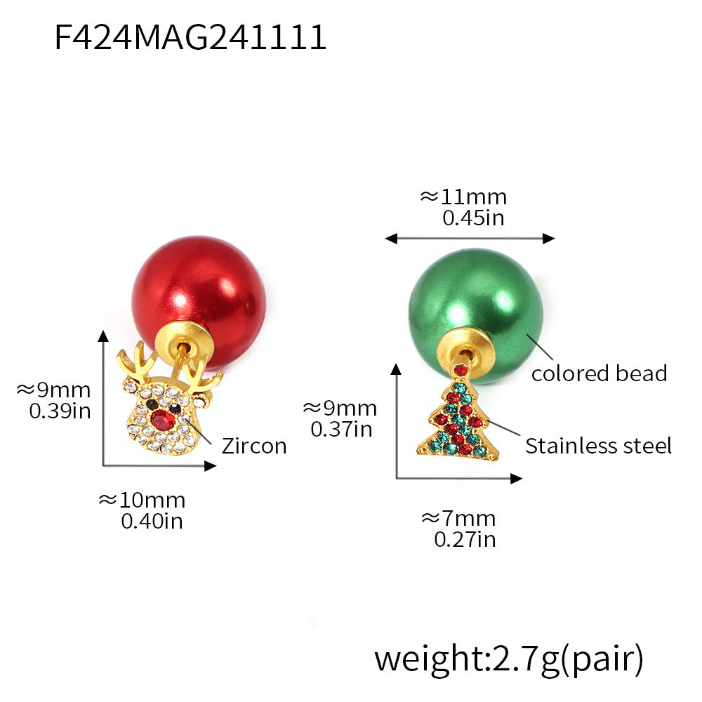 B廠-歐美不鏽鋼聖誕季新款閃耀鋯石琺瑯彩釉HAPPY耳環組合套裝「F418」25.09-1
