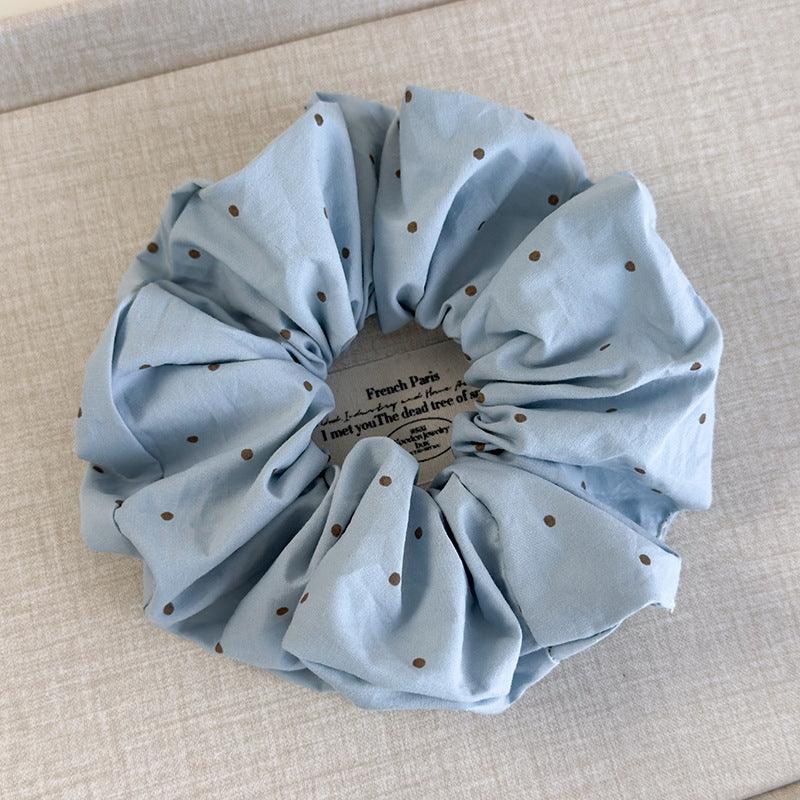 E廠-新品溫柔色純色褶皺髮圈彩色布藝咖色波點大腸圈丸子頭髮繩頭繩女「26780」25.04-2