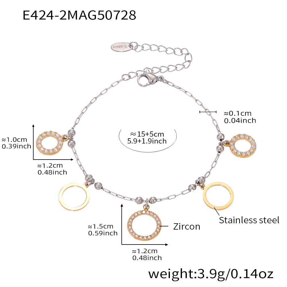B廠-ins風小眾DIY圓圈鋯石手鍊不鏽鋼18K金女式手圈不掉色飾品「E424」25.08-1