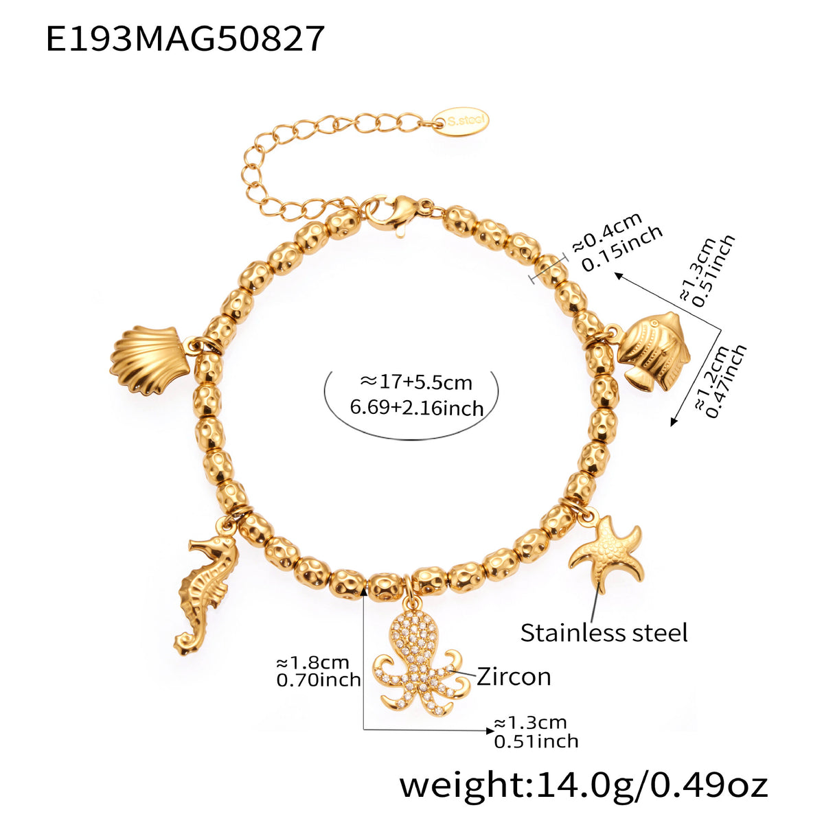 B廠-海洋風八爪魚海星鋯石DIY多配件吊墜手鍊組合不鏽鋼首飾品「E188-E191-E193-E211」25.09-1