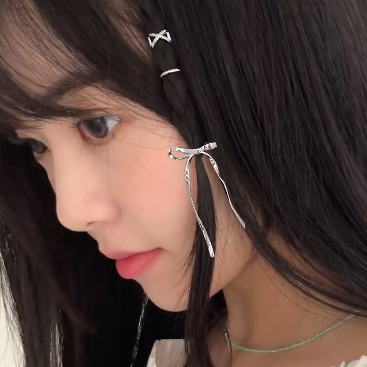C廠-韓版芭蕾蝴蝶結側邊發夾女輕奢高級感優雅氣質甜美風日系劉海夾「FS-490」25.06-3