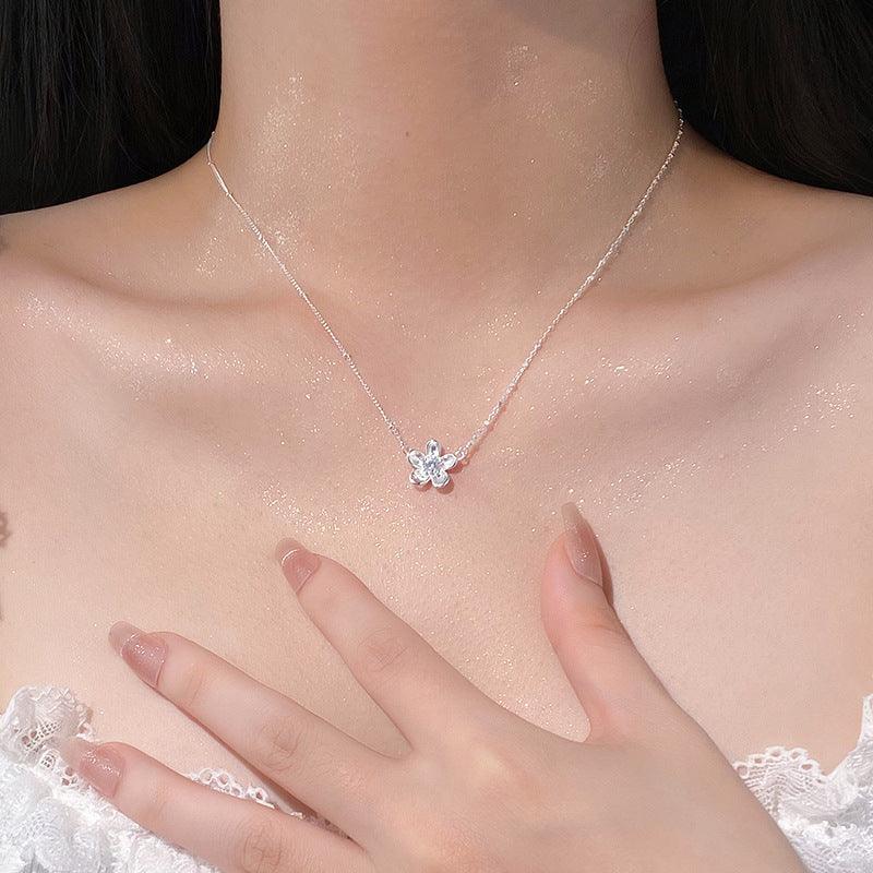D廠-S925純銀甜美花朵項鍊女新款簡約時尚精緻清新氣質鎖項鍊批發「YC0185N_1」24.10-4